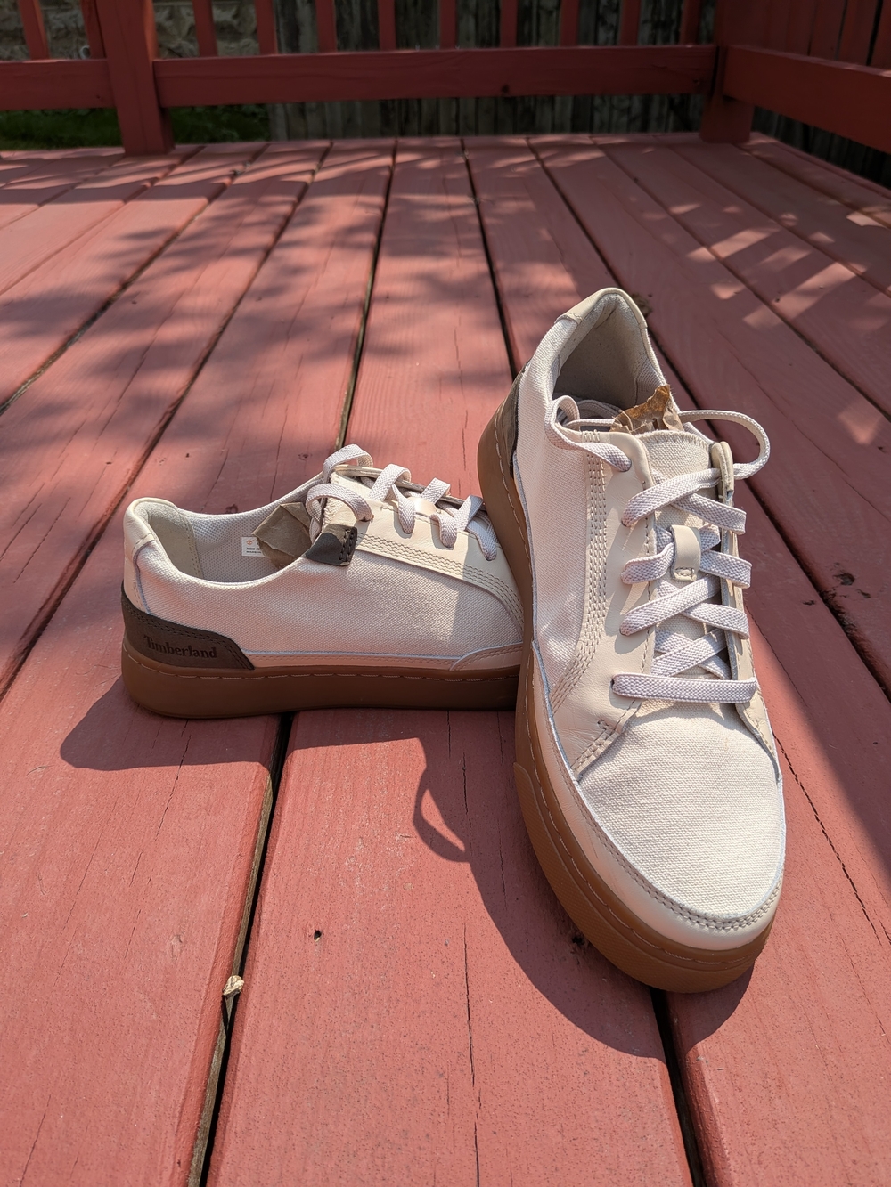 Timberland Earthkeepers Cream Canvas Leather Low Top Sneakers Gum Sole Women's